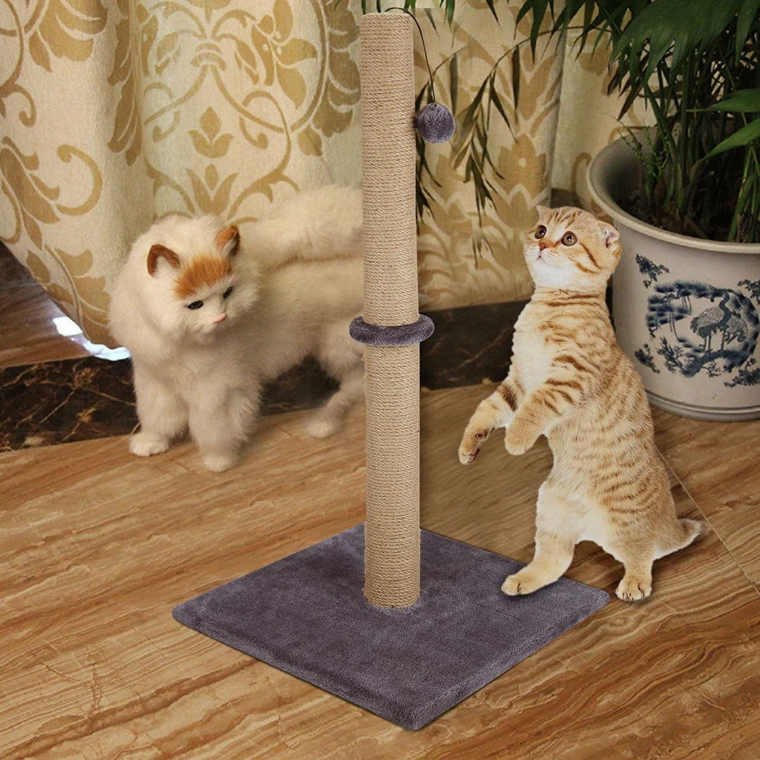 Trintion Cat Scratching Post 74cm Foldable Bottom Tall Cat Claw Scratcher with 1 Toy Ball Natural Sisal Scratch Pole