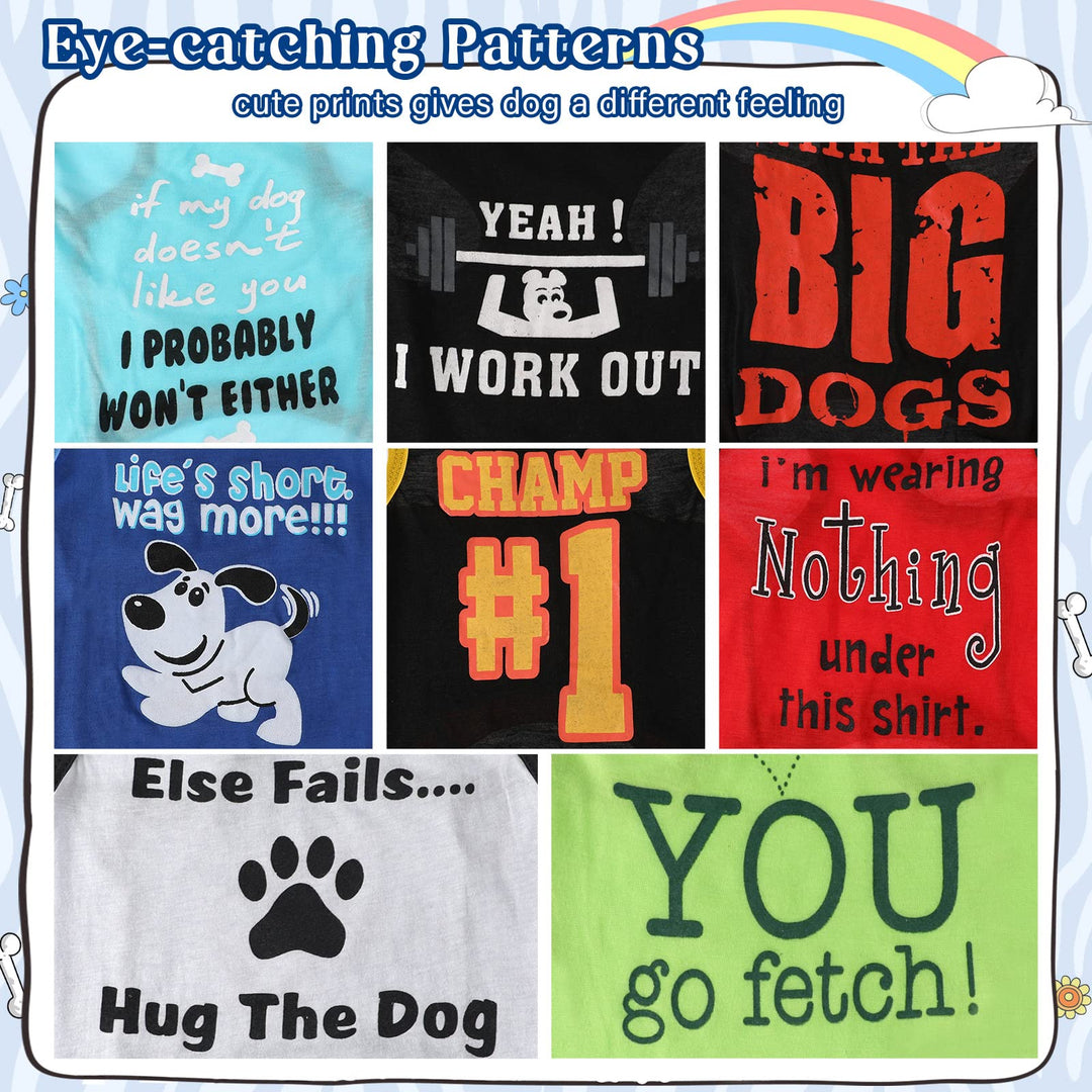 8 Pieces Dog Shirts Pet Printed Clothes with Funny Letters, Summer T Shirts Cool Puppy Shirts Breathable Outfit