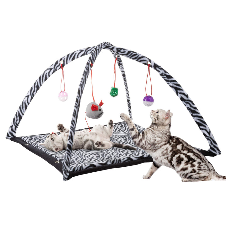 etmaker Cat Activity Center- Interactive Play Area Station for Cats, Kittens with Fleece Mat, Hanging Toys, Foldable Design for Exercise