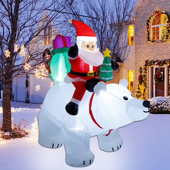 Inflatable 6 Ft Santa with Polar Bear & Tree