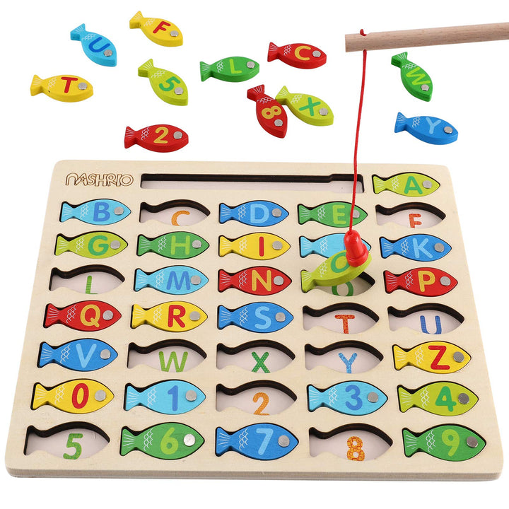 NASHRIO Fishing Toys for Toddlers - Fine Motor Skills Toys for 3 Year Old C Fishing Game Puzzle with Numbers and Letters Fun and Interactive Fishing (small)