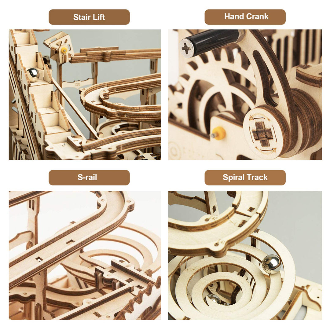 ROKR Hand Cranked Marble Run Wooden Model Kits Assembly 3D Wooden Puzzle Mechanical Model Kits