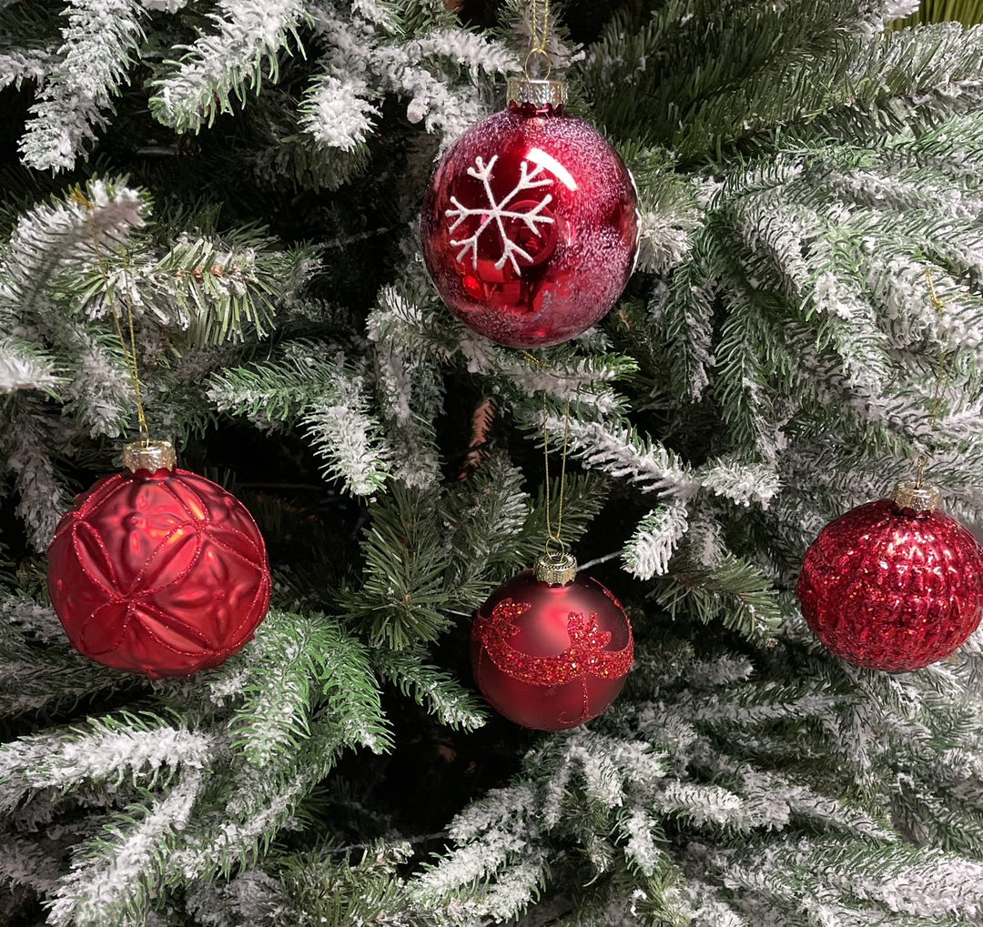 Set of 12 Luxury Red Glass Christmas Baubles