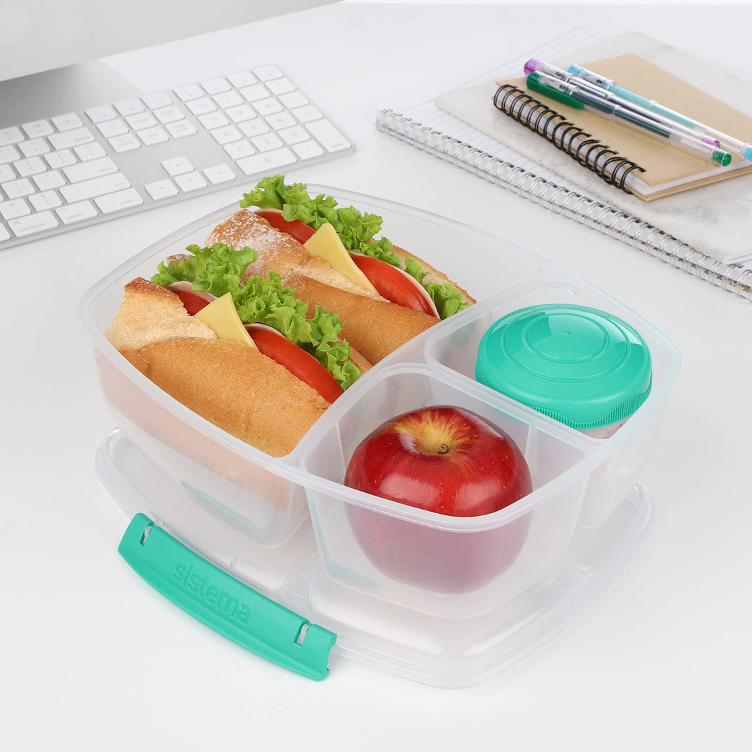 Minty Teal 2L Triple Split Lunch Box & Yogurt Pot