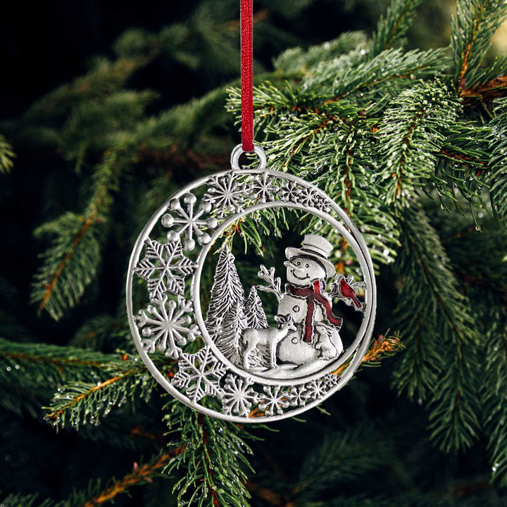 Solid Pewter Snowman Christmas Ornament