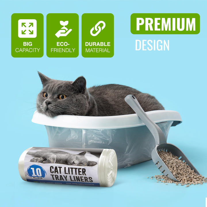 Ecobag - 10 Pack Cat Litter Tray Liners - 30L - 27 Microns - Heavy Duty Cat Litter Bags, Recycled Litter Liners, Durable Cat Tray Liners, Eco-Friendly & Easy to Dispose (960 x 460 mm)