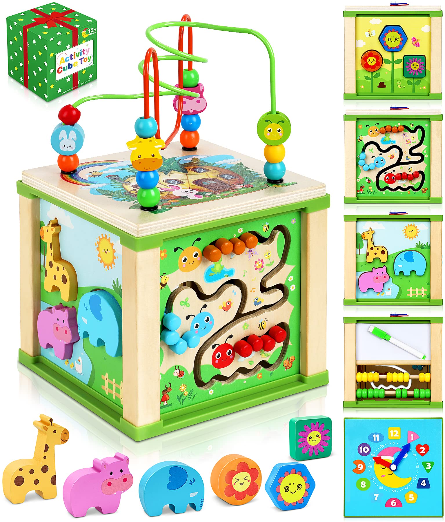 Jojoin Wooden Activity Cube Baby Toys Wooden Toys 1 2 3 Year Old Boy Learningbugs