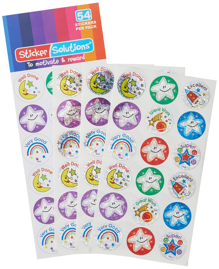 Space-Themed Sparkling Praise Stickers - 54 Pack"