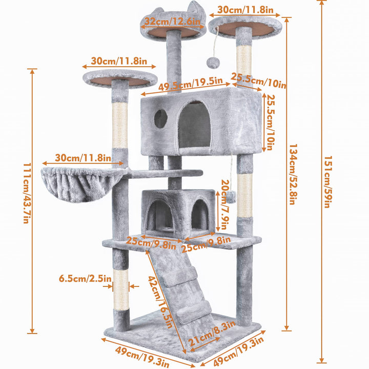 HOMIDEC Cat Tree, 151cm Cat Scratching Post Stable Cat Tower for Indoor Cat, Activity Centre Cat Climbing Tree with 2 Cat Houses