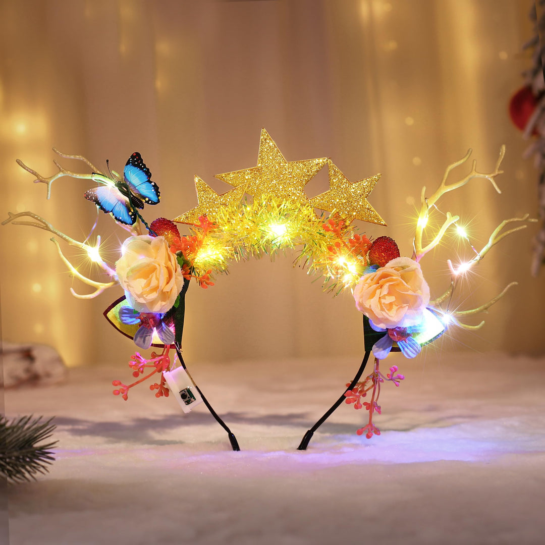 LED Light-Up Reindeer Antlers Headband – Christmas Party Accessory