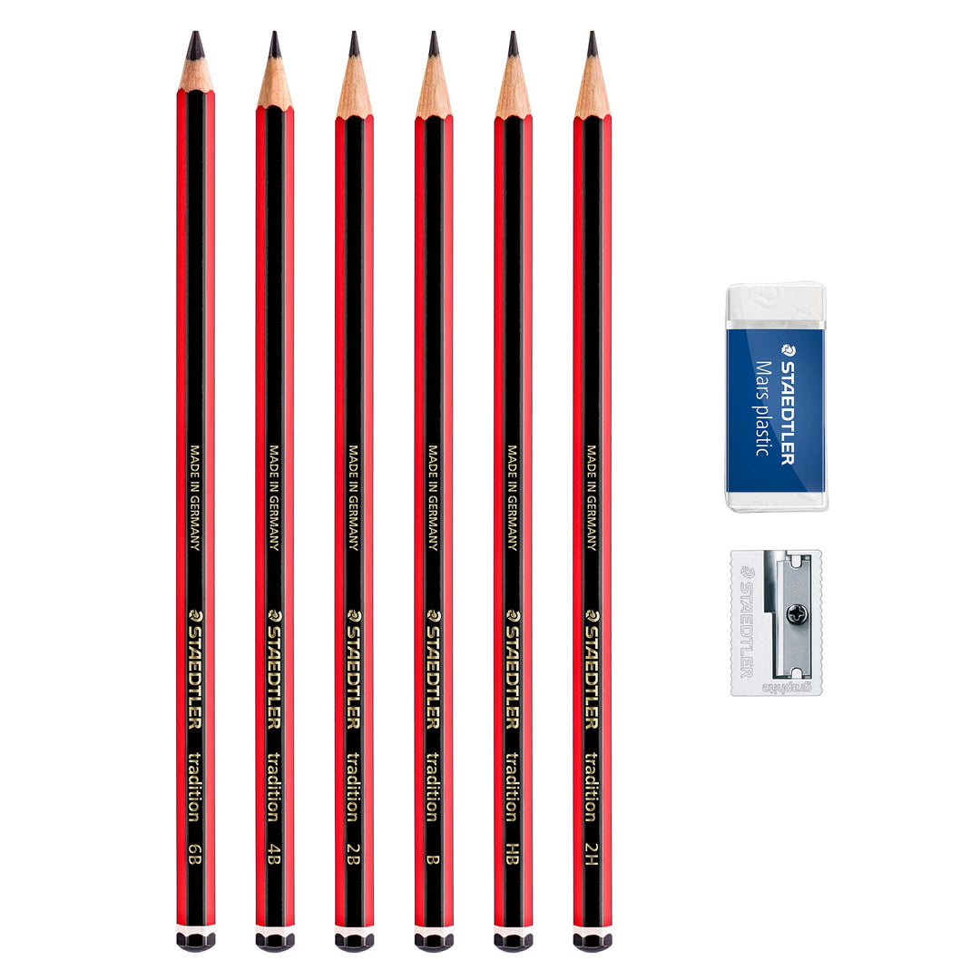 61 110 C6 Graphite Pencil Set (6 Pencils + Sharpener & Eraser)