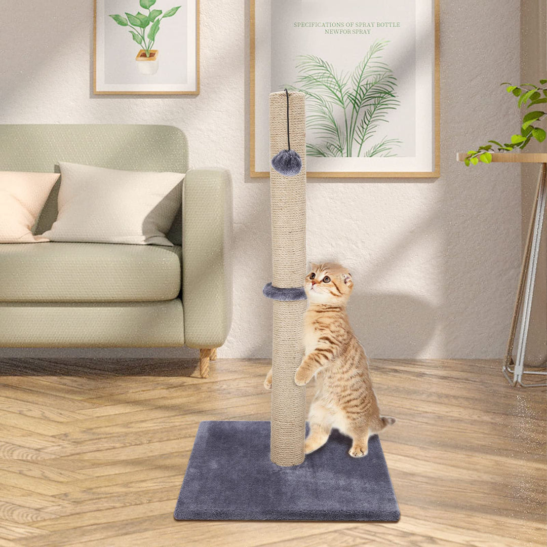 Trintion Cat Scratching Post 74cm Foldable Bottom Tall Cat Claw Scratcher with 1 Toy Ball Natural Sisal Scratch Pole