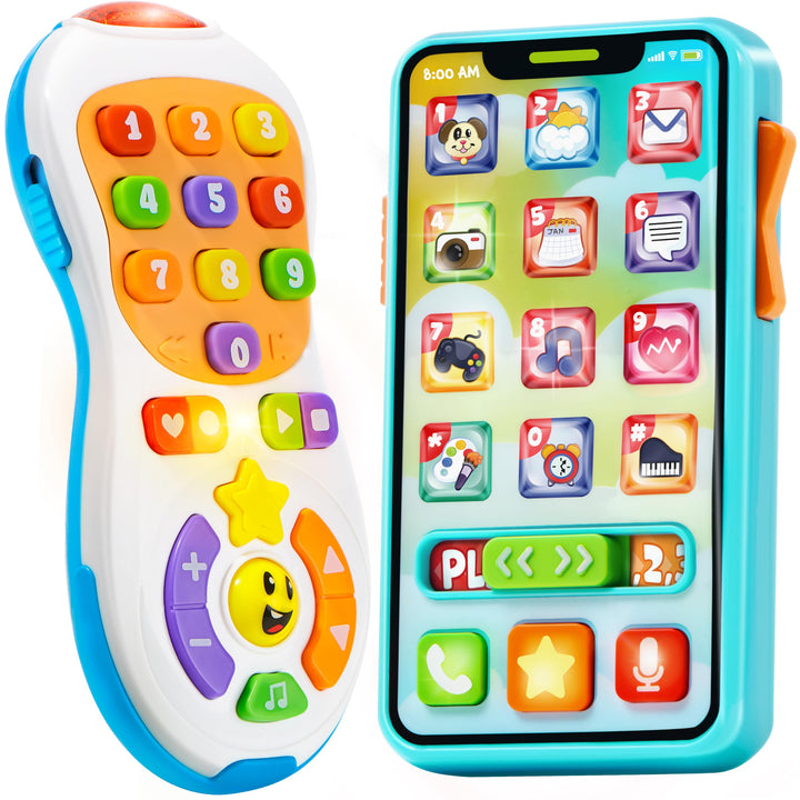 JOYIN Upgraded Toy Phone and Remote Control Set, 90+ Music and Learning Phrases, Baby Toys 6-12 Months