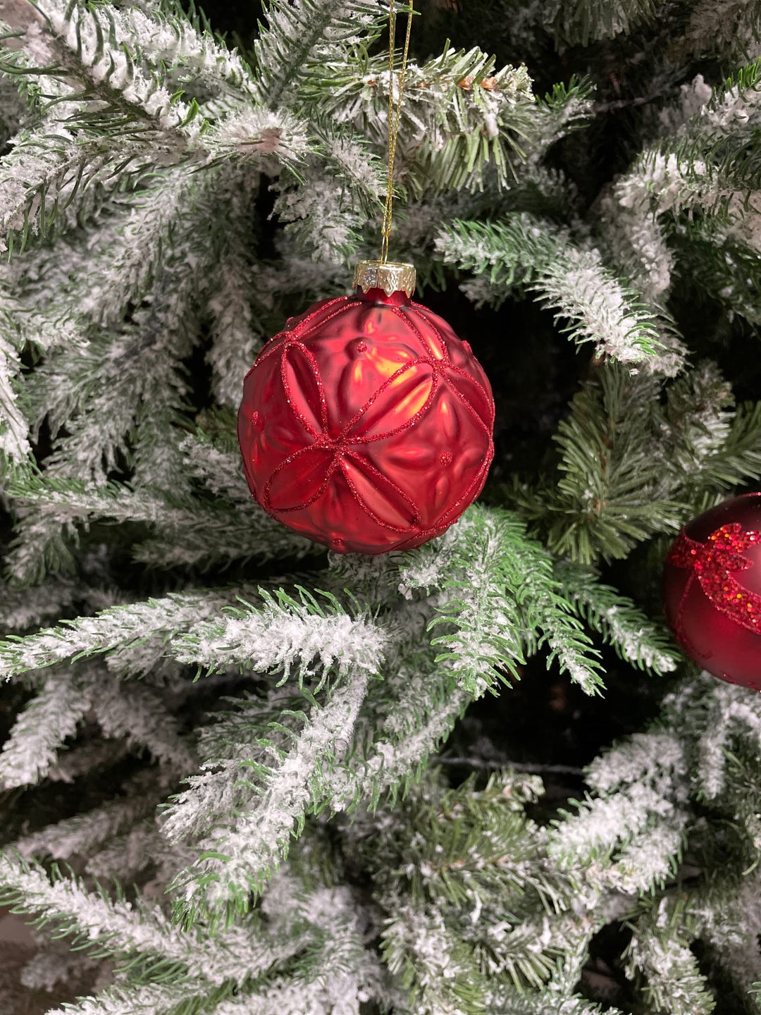 Set of 12 Luxury Red Glass Christmas Baubles