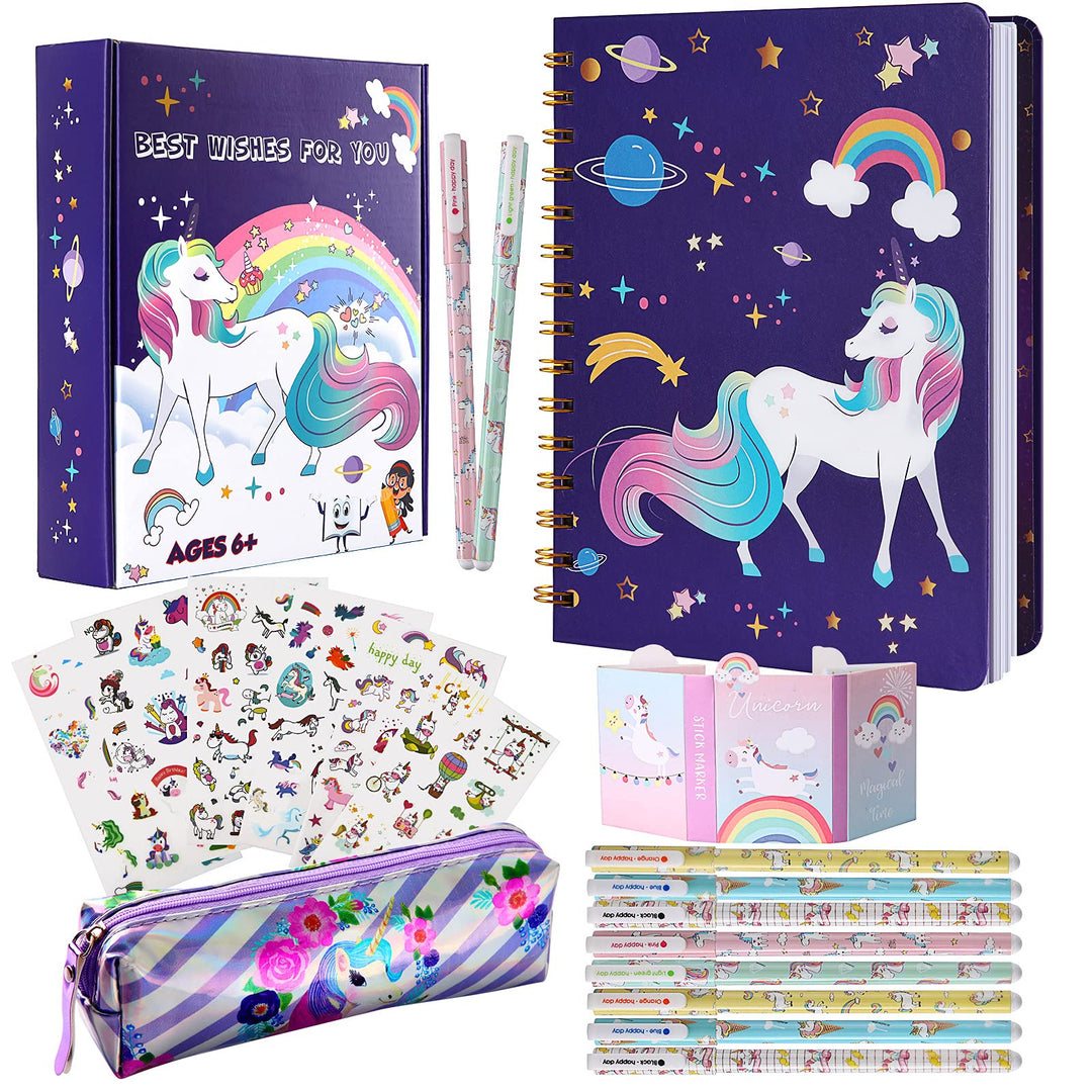 Unicorn Gifts for Girls 5-11: Pencil Case, Sticky Notes, Stickers & Notebook