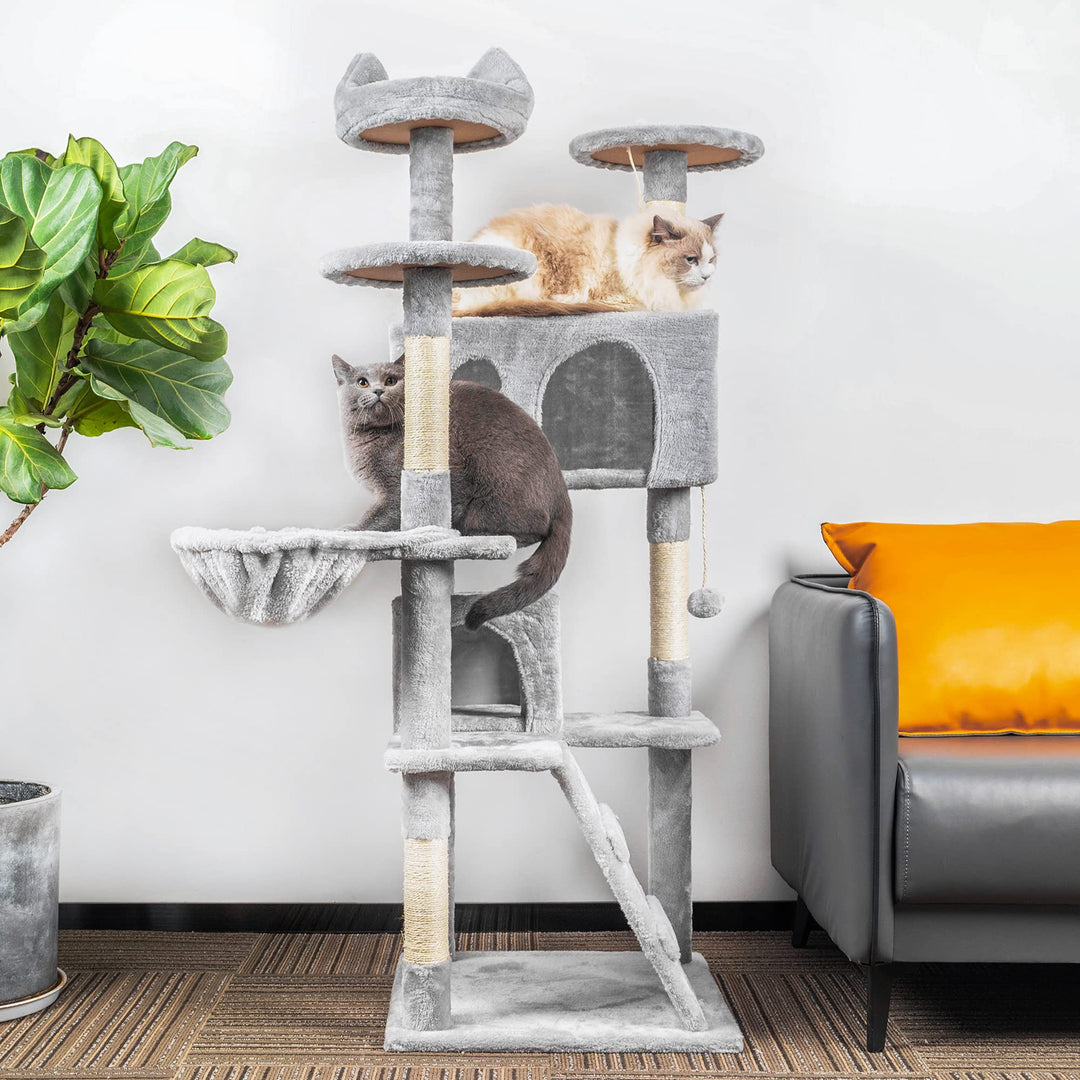 HOMIDEC Cat Tree, 151cm Cat Scratching Post Stable Cat Tower for Indoor Cat, Activity Centre Cat Climbing Tree with 2 Cat Houses