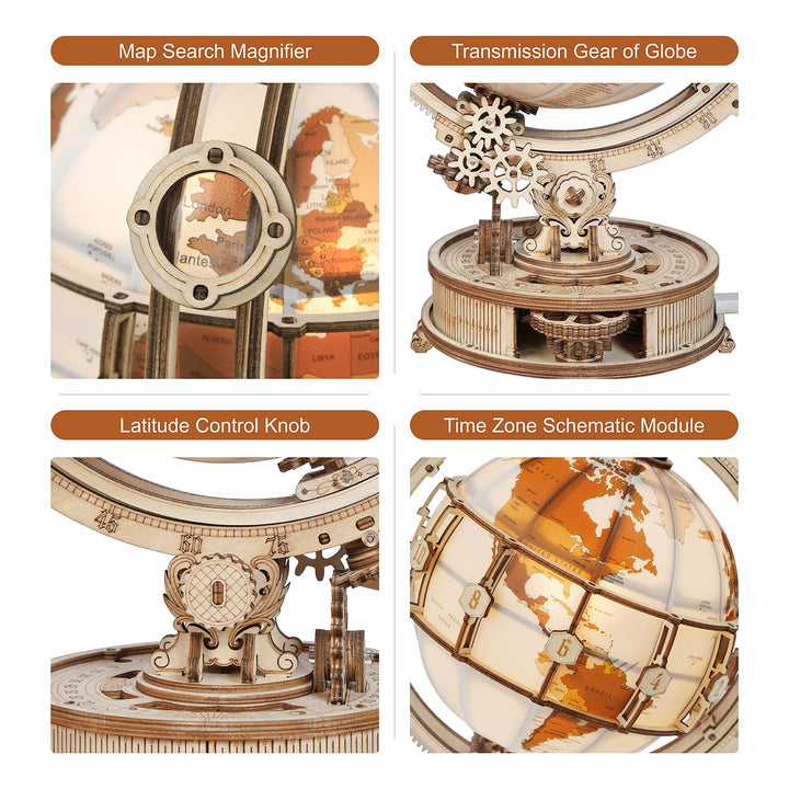 ROKR 3D Wooden Puzzles Luminous Globe 3D Wooden Model Kits to Build for Adults