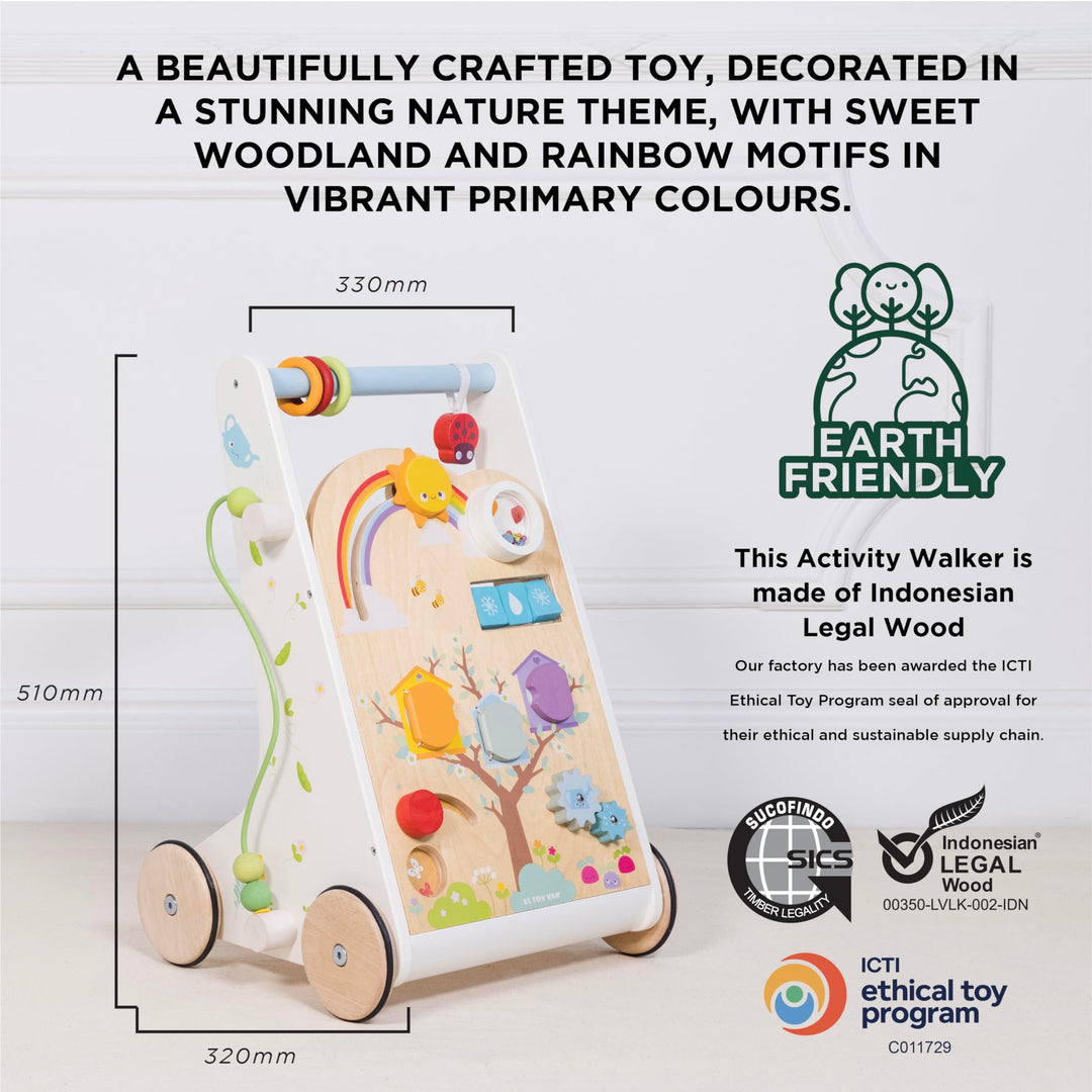 Multi-Sensory Wooden Activity Walker For Toddlers And Babies