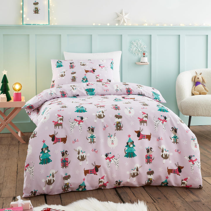 Santa Paws Christmas Dogs Duvet Cover Set