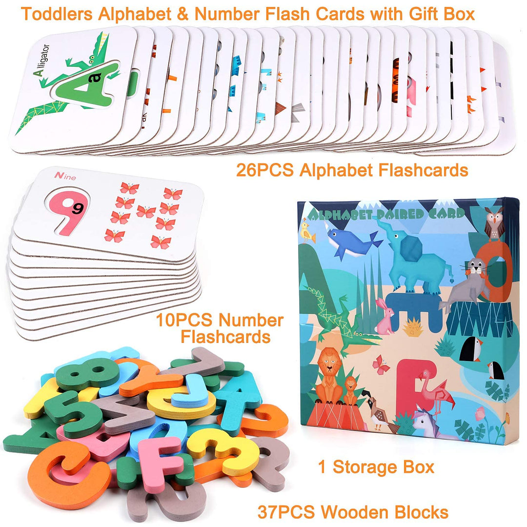 Lewo Alphabet and Numbers Flash Cards ABC Wooden Letters Numbers Jigsaw Puzzles Matching Game Preschool Educational Learning Toys Gifts for 3 4 5 6 Years Old Toddlers Baby Kids Boys Girls