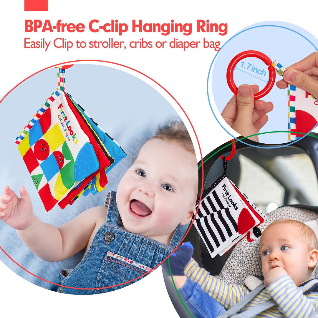 High Contrast Soft Baby Books, Hangable Sensory Toys