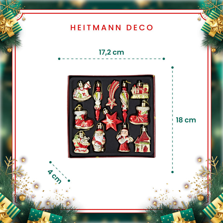 12 Red & Gold Traditional Christmas Tree Ornaments