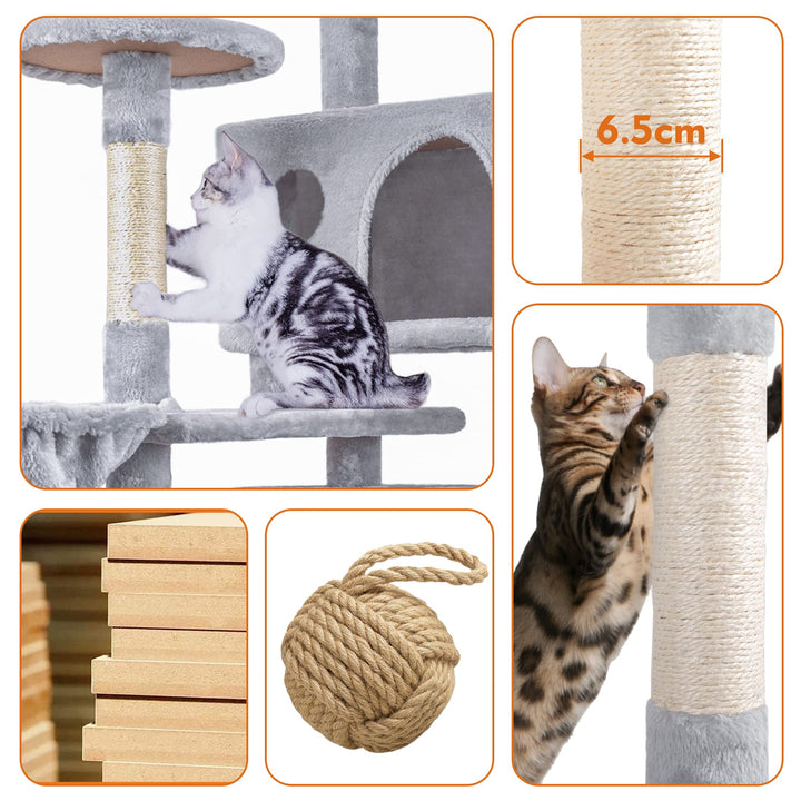 HOMIDEC Cat Tree, 151cm Cat Scratching Post Stable Cat Tower for Indoor Cat, Activity Centre Cat Climbing Tree with 2 Cat Houses