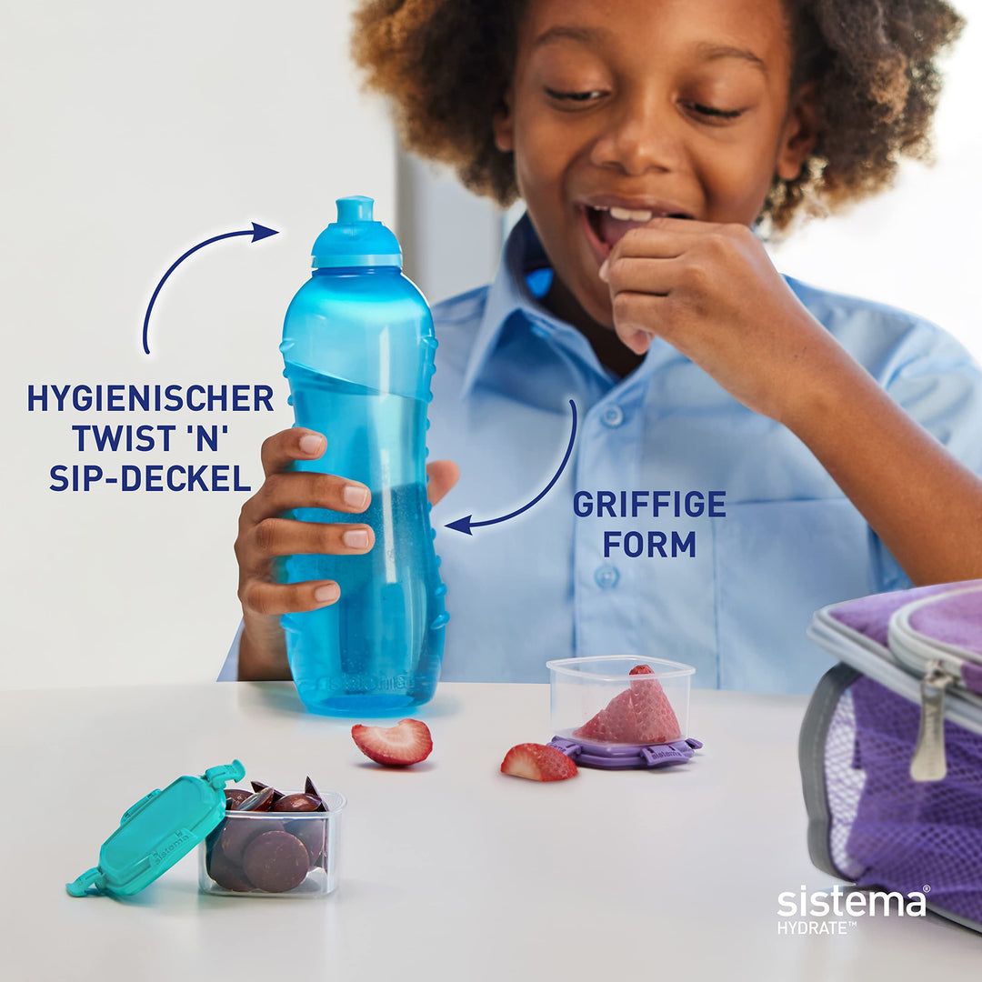 Sistema Twist 'n' Sip Squeeze Kids Water Bottle For School | Leakproof Plastic Water Bottle | 330 ml | BPA-Free | Assorted Colours