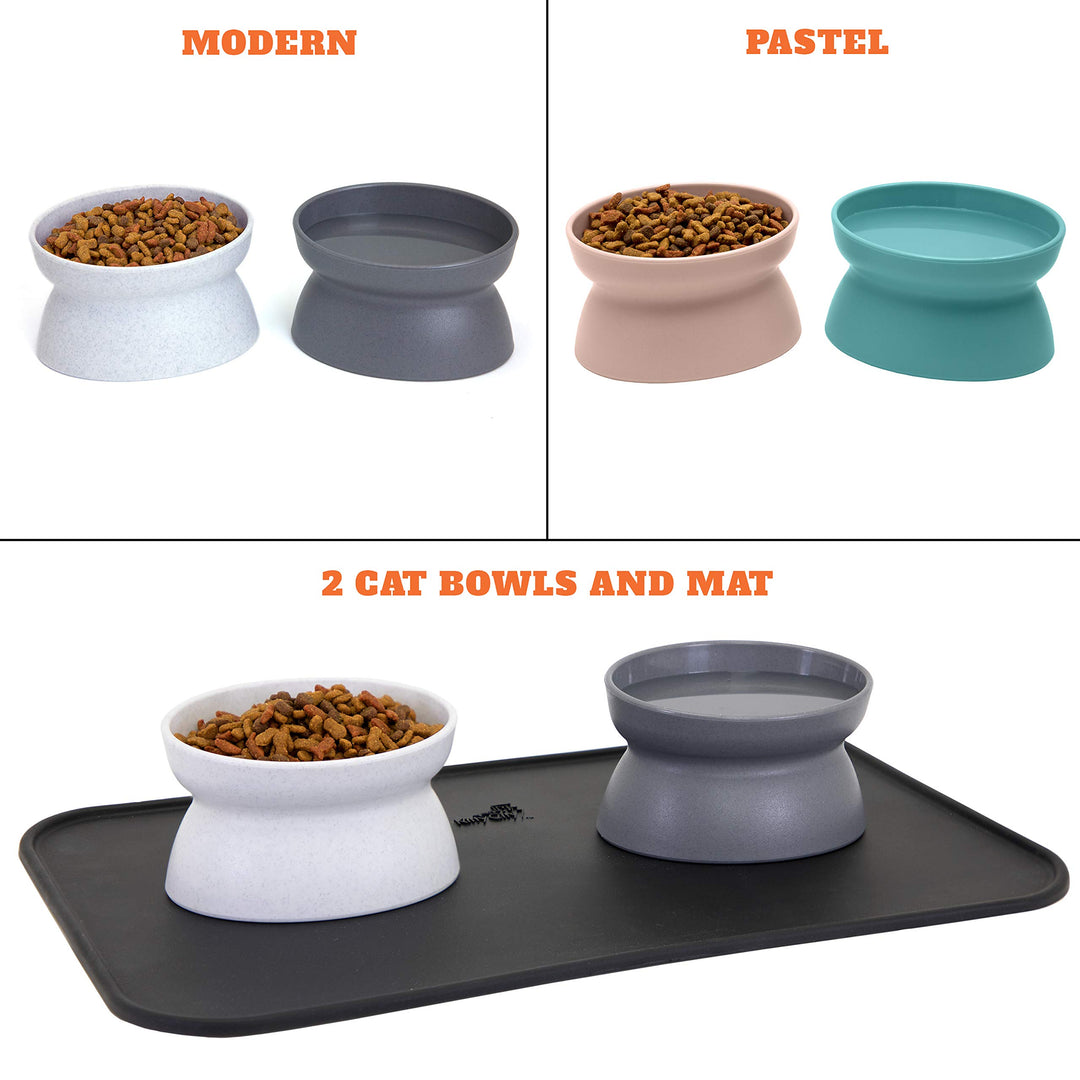 Kitty City Raised Cat Food Bowl Collection/Stress Free Pet Feeder and Waterer and Slow Feed Bowls