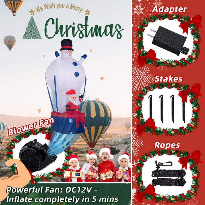 8ft Christmas Snowman Hot Air Balloon