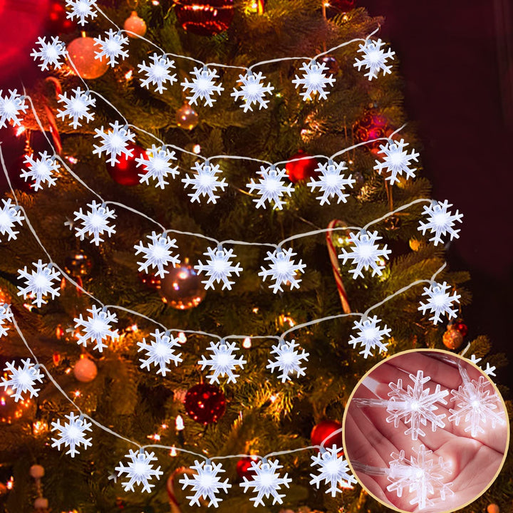 33 Ft 80 LED Snowflake String Lights with Timer - Cool White