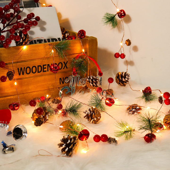 Pinecone Red Berry LED Christmas String Lights