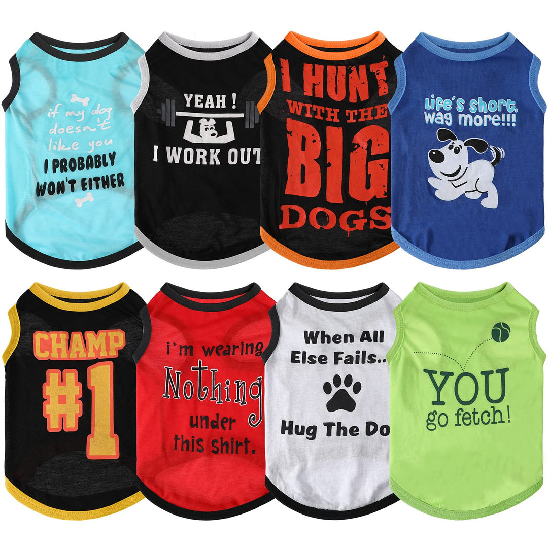 8 Pieces Dog Shirts Pet Printed Clothes with Funny Letters, Summer T Shirts Cool Puppy Shirts Breathable Outfit