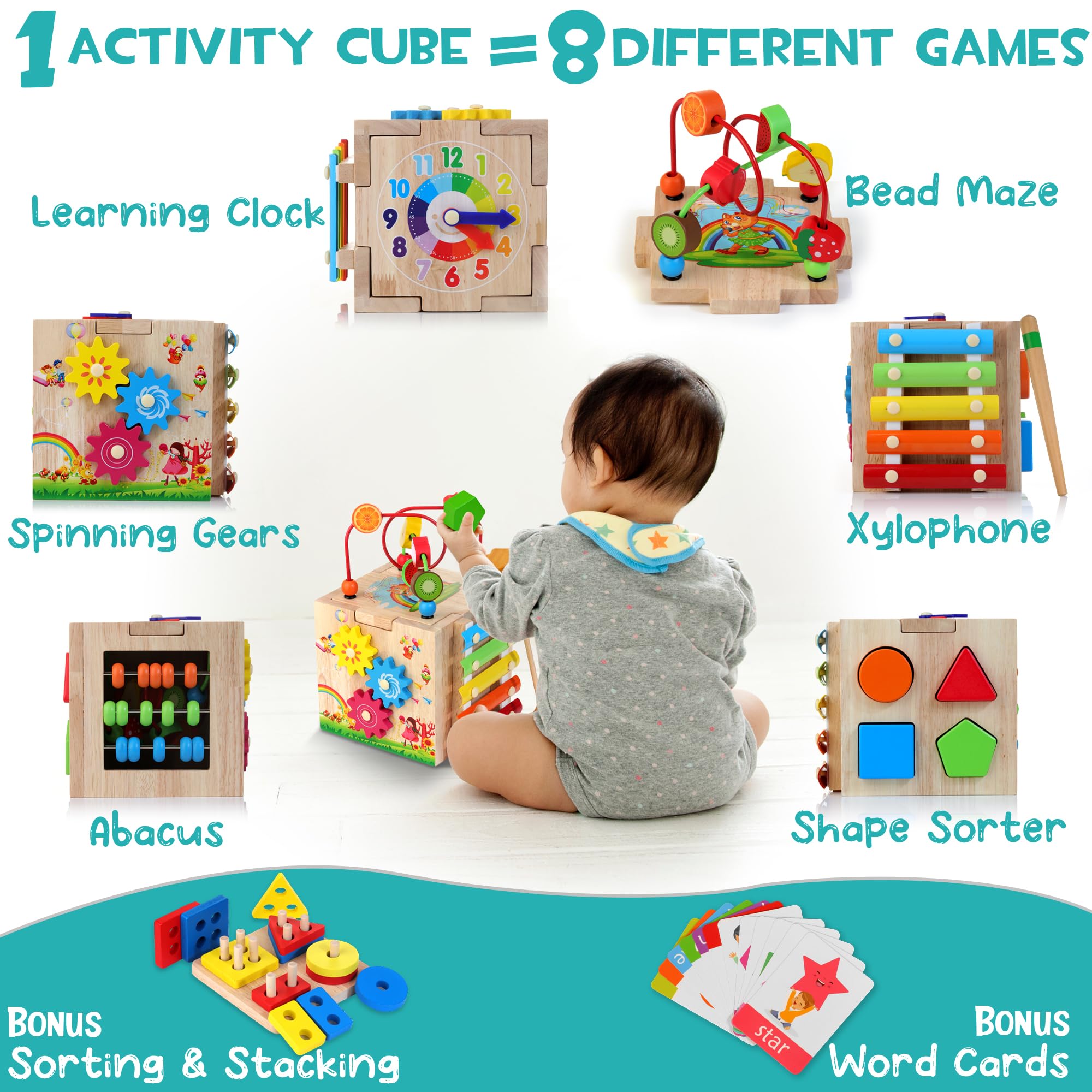 Wooden Activity Cube Baby Toys