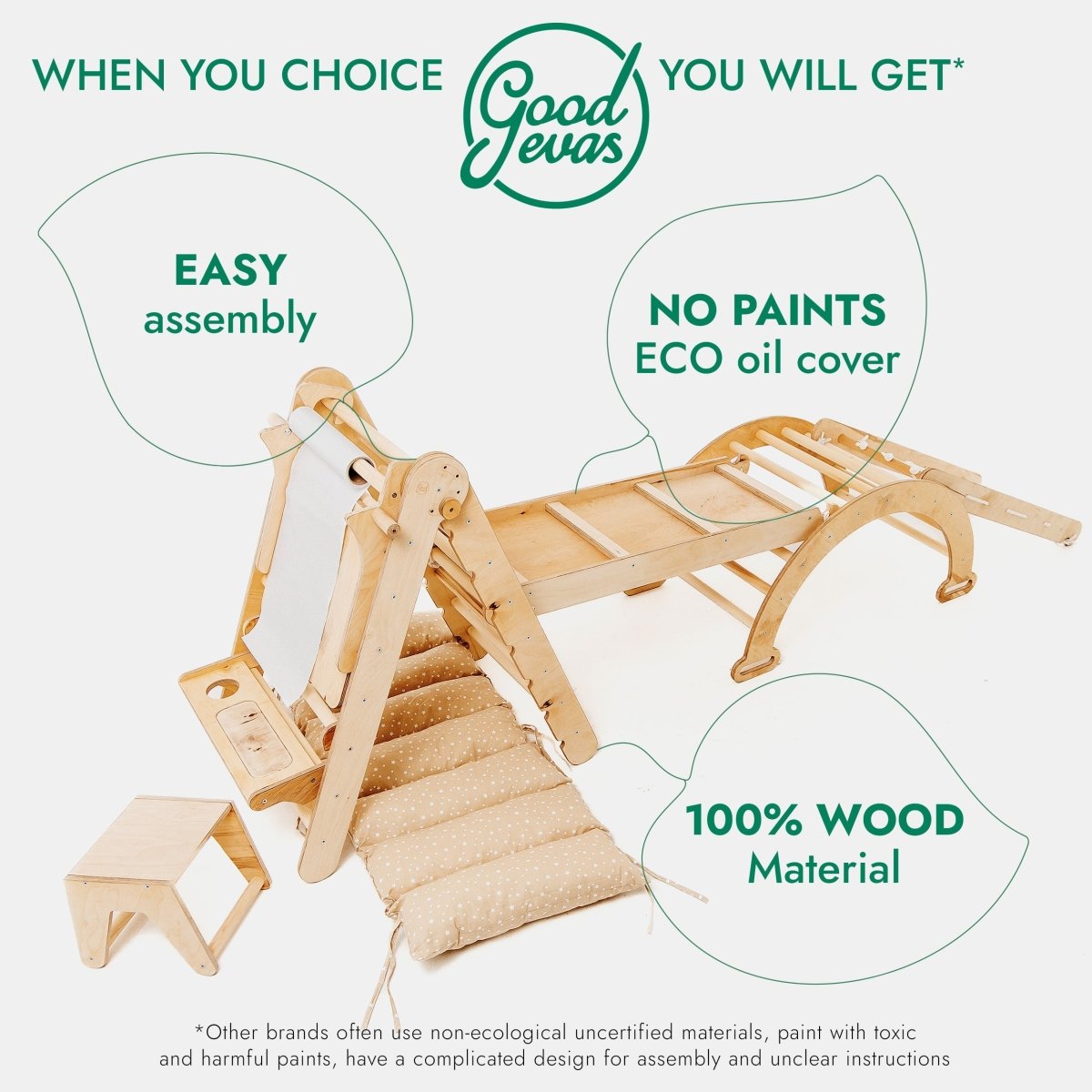 Goodevas 6in1 Montessori Climbing Frame with Slide, Net & Art Board – 6in1 Playsets for children, available at Learning Bugs UK