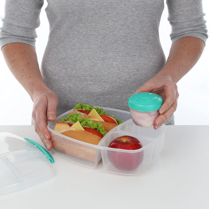 Minty Teal 2L Triple Split Lunch Box & Yogurt Pot