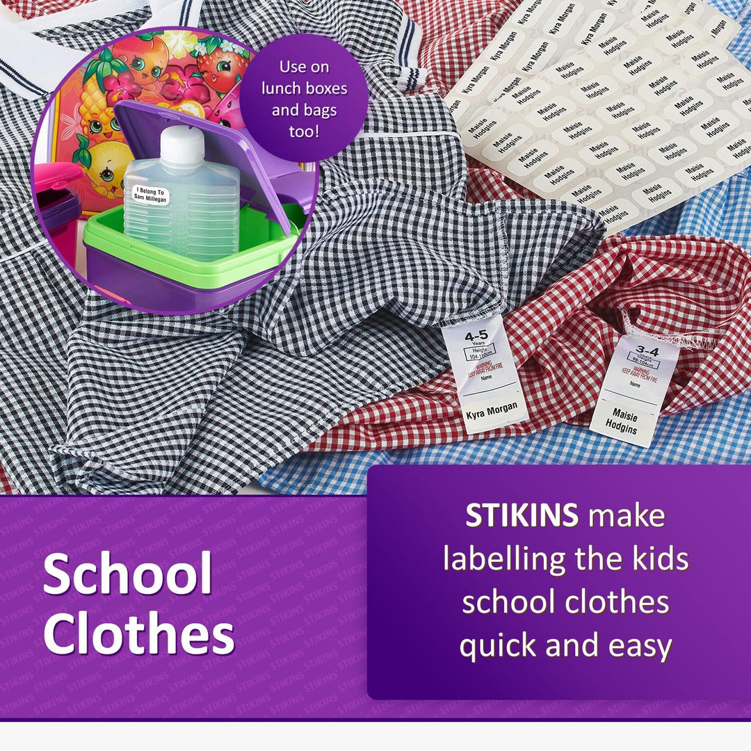 90x STIKINS® No-Iron Clothing Labels – Personalized Name Stickers for Kids