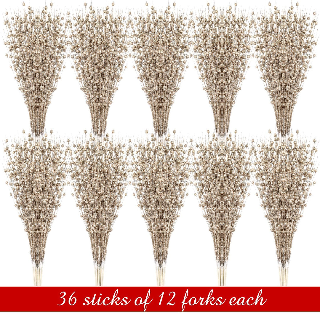 30 Pcs Glitter Berry Stem Picks - Champagne Gold