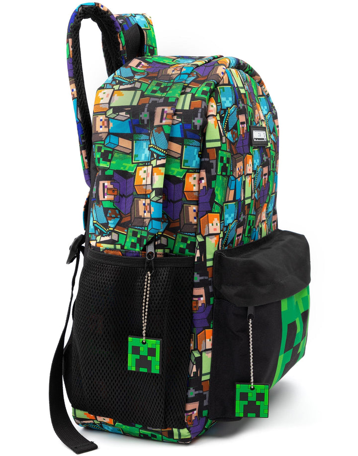 Gamer Black School Backpack with Green Creeper