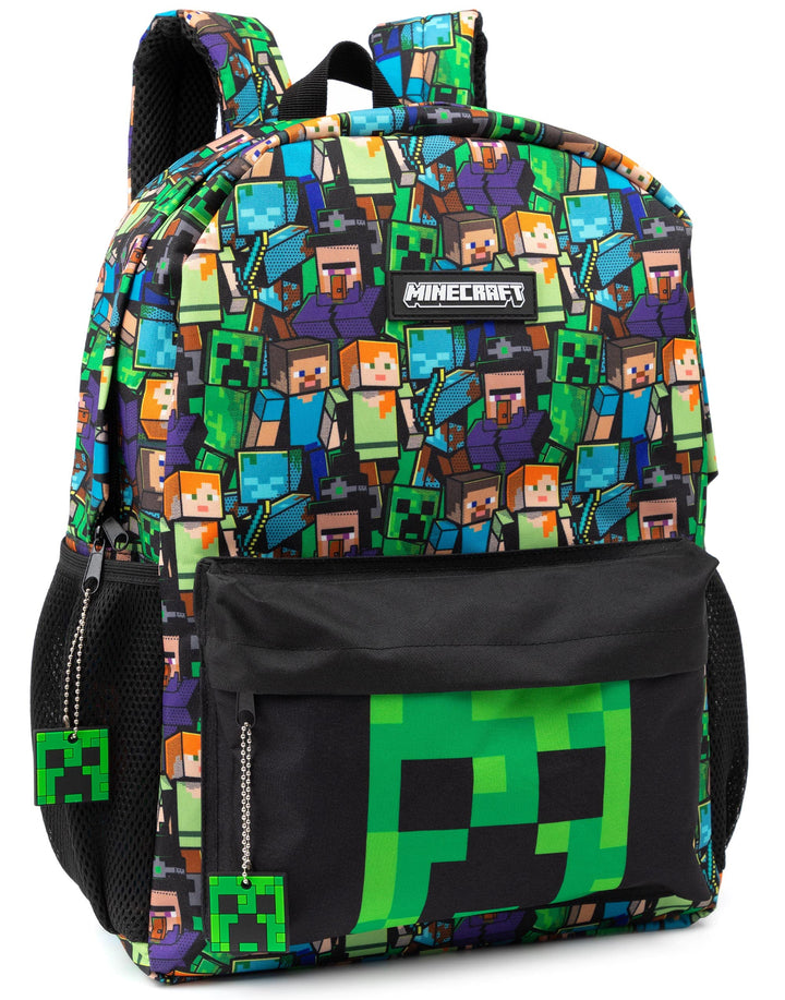 Gamer Black School Backpack with Green Creeper