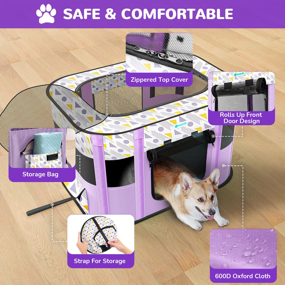 TASDISE Portable Dog playpen Foldable Pet playpen Puppy Exercise Kennel Tent For Puppies Dogs Cats Rabbits, For Indoor Outdoor Travel Camping Use with Free Carrying Case (Purple, Medium(32"x24"x22"))