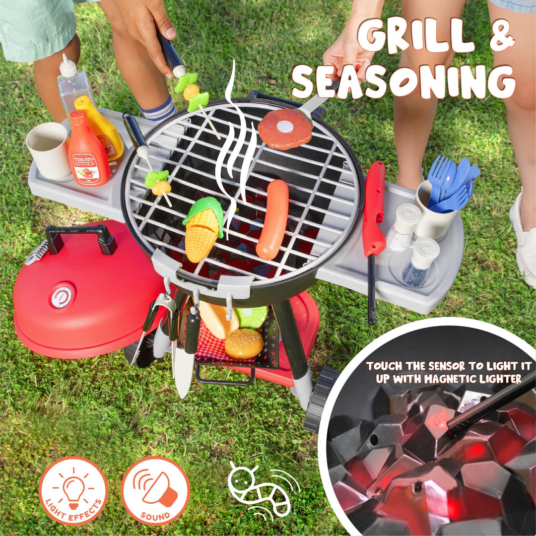 JOYIN 34 PCS Toy BBQ Grill Set, Kids Grill Playset, Little Chef Pretend Play, Cooking Kitchen Toy Interactive BBQ Toy Set for Kids