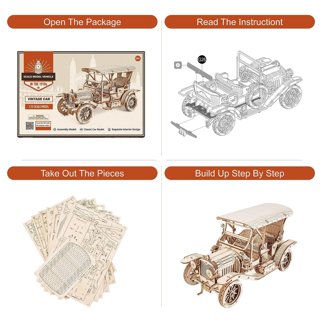 ROWOOD 3D Wooden Puzzle Vintage Car, Wooden Model Kits for Adults to Build