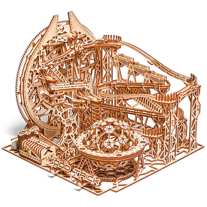 Wood Trick Galaxy Marble Run 3D Wooden Puzzles for Adults and Kids to Build - 15x12.6 - Electric Driven - Roller Coaster Wooden Model Kits for Adults and Teens to Build