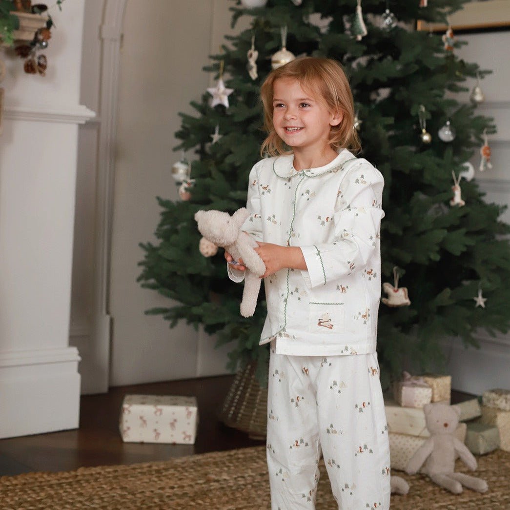 Buy Children's Christmas Flannel Pyjamas - Winter Ski, Green Trim | Christmas for kids by Learning Bugs UK