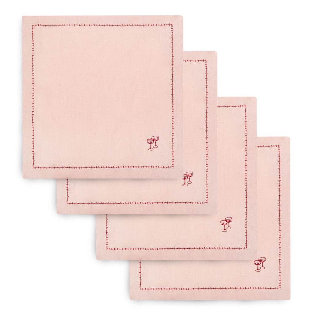 Embroidered Linen Napkins, Set of 4 - Plaster Pink
