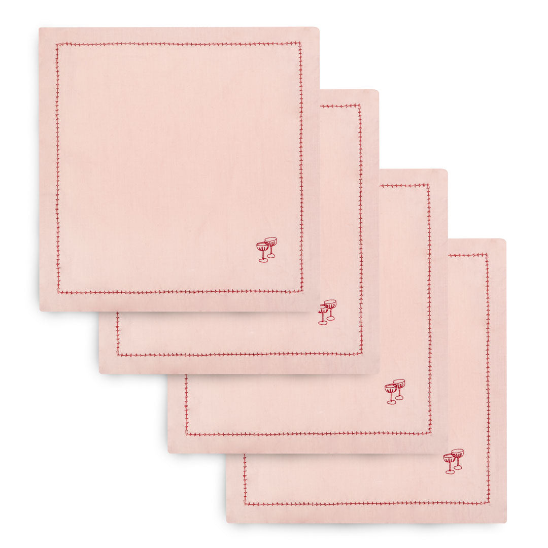 Embroidered Linen Napkins, Set of 4 - Plaster Pink