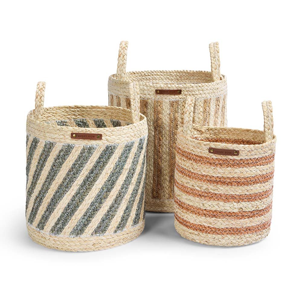 Buy Maize Stripe Storage Basket Set of 3 - Natural | Baby Changing for kids by Learning Bugs UK