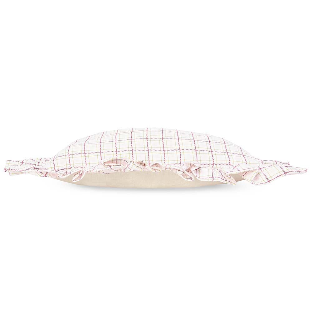 Buy Square Linen Frill Cushion - Pink Check | for kids by Learning Bugs UK