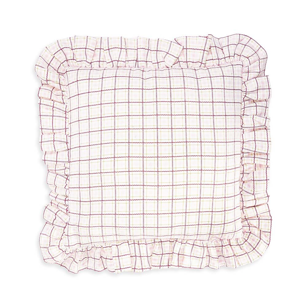 Buy Square Linen Frill Cushion - Pink Check | for kids by Learning Bugs UK